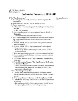 Jacksonian Democracy: 1828-1840