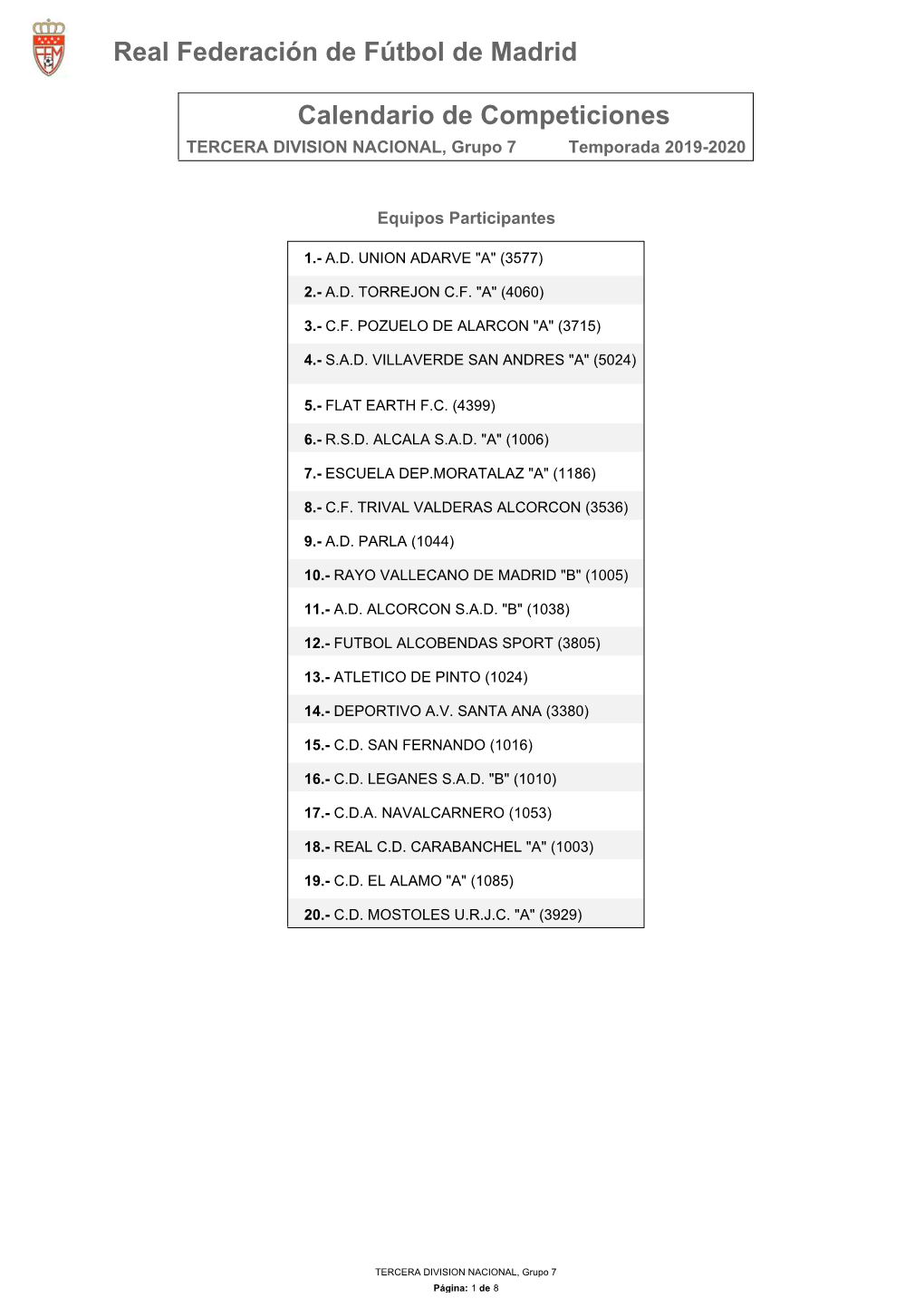 Calendario De Competición