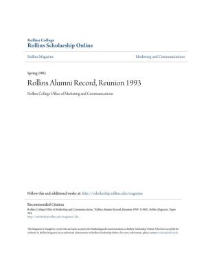 Rollins Alumni Record, Reunion 1993 Rollins College Office Ofa M Rketing and Communications