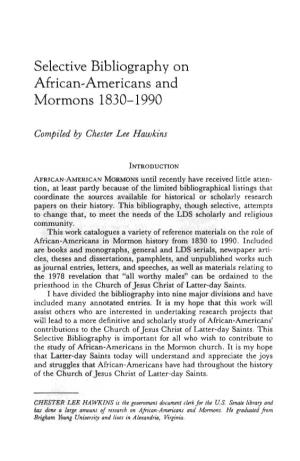 Selective Bibliography on African-Americans and Mormons 1830-1990