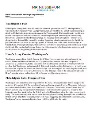 Washington's Plan Howe's Army Crushes Washington's Philadelphia Falls; Congress Flees