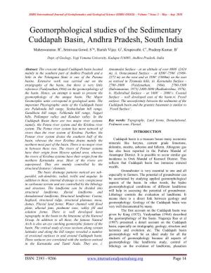 Geomorphological Studies of the Sedimentary Cuddapah Basin, Andhra Pradesh, South India