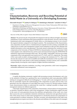 Characterisation, Recovery and Recycling Potential of Solid Waste in a University of a Developing Economy