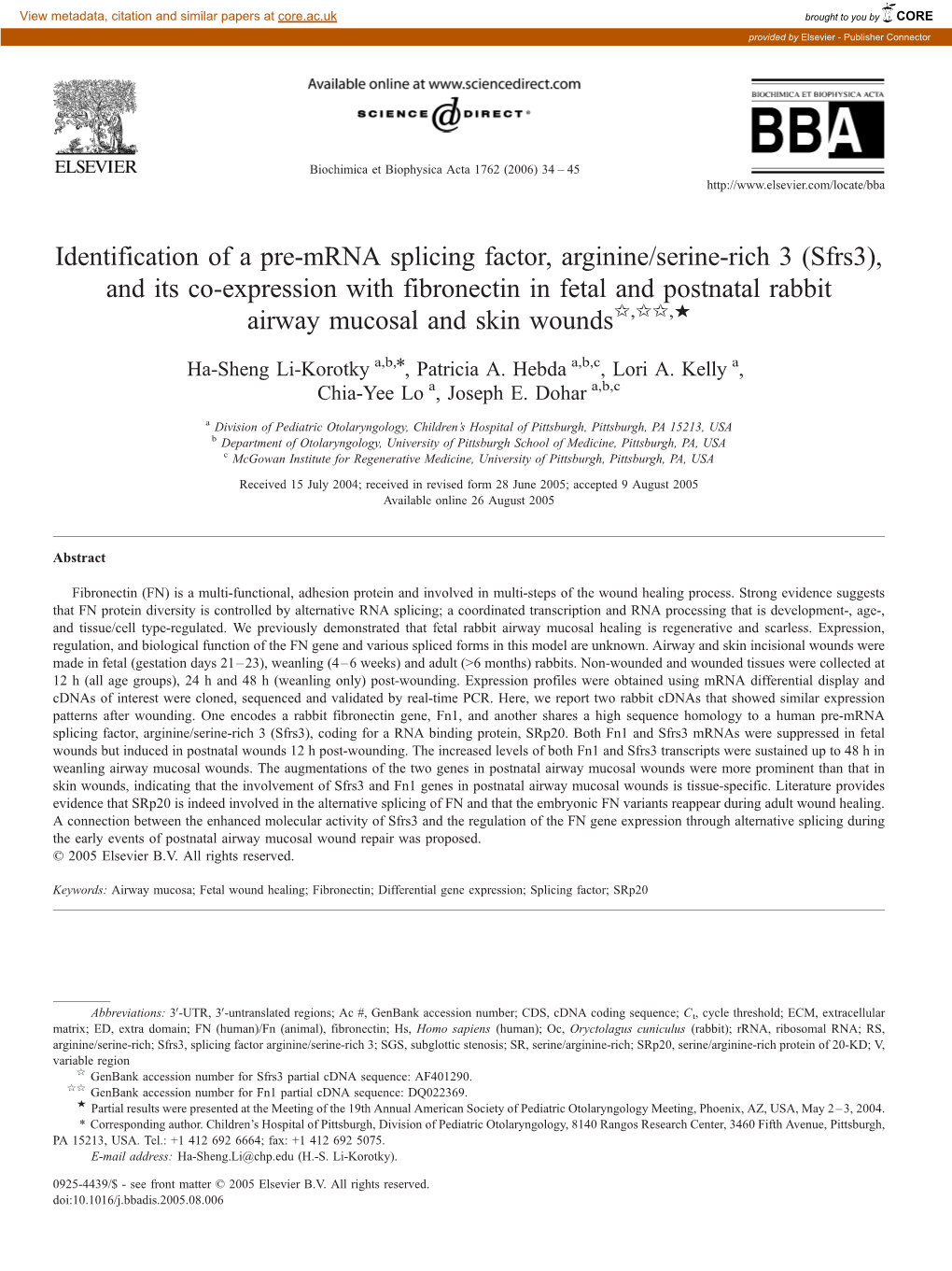 Identification of a Pre-Mrna Splicing Factor, Arginine/Serine-Rich 3 (Sfrs3