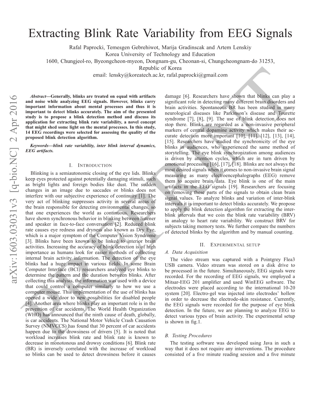 Extracting Blink Rate Variability from EEG Signals