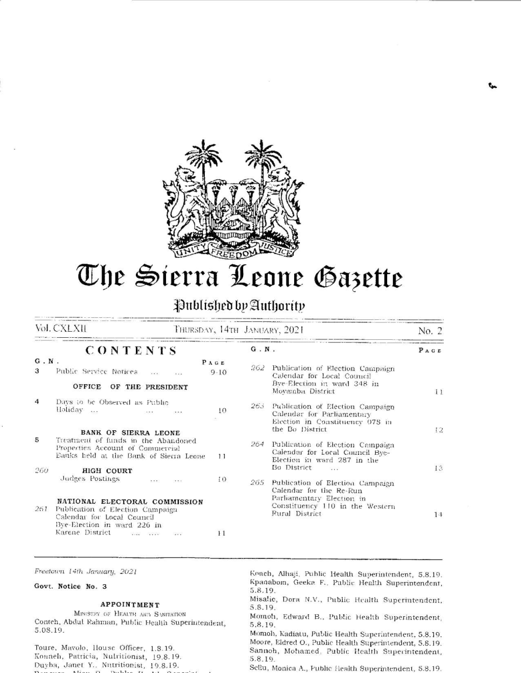 Che Sierra Leone Gasette Published by Authority
