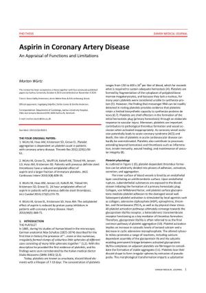 Aspirin in Coronary Artery Disease an Appraisal of Functions and Limitations