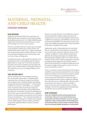 Maternal, Neonatal, and Child Health STRATEGY OVERVIEW