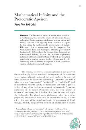 Mathematical Infinity and the Presocratic Apeiron Austin Heath