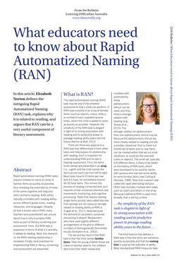 What Educators Need to Know About Rapid Automatized Naming (RAN)