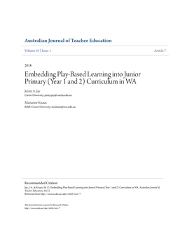 Embedding Play-Based Learning Into Junior Primary (Year 1 and 2) Curriculum in WA Jenny A