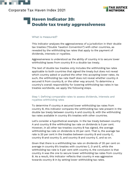 Haven Indicator 20: Double Tax Treaty Aggressiveness