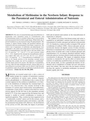 Metabolism of Methionine in the Newborn Infant: Response to the Parenteral and Enteral Administration of Nutrients