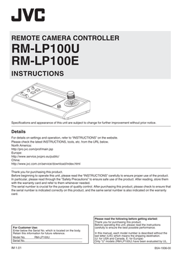 Rm-Lp100u Rm-Lp100e Instructions