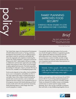 Family Planning Improves Food Security Evidence from Studies in Low- and Middle-Income Countries