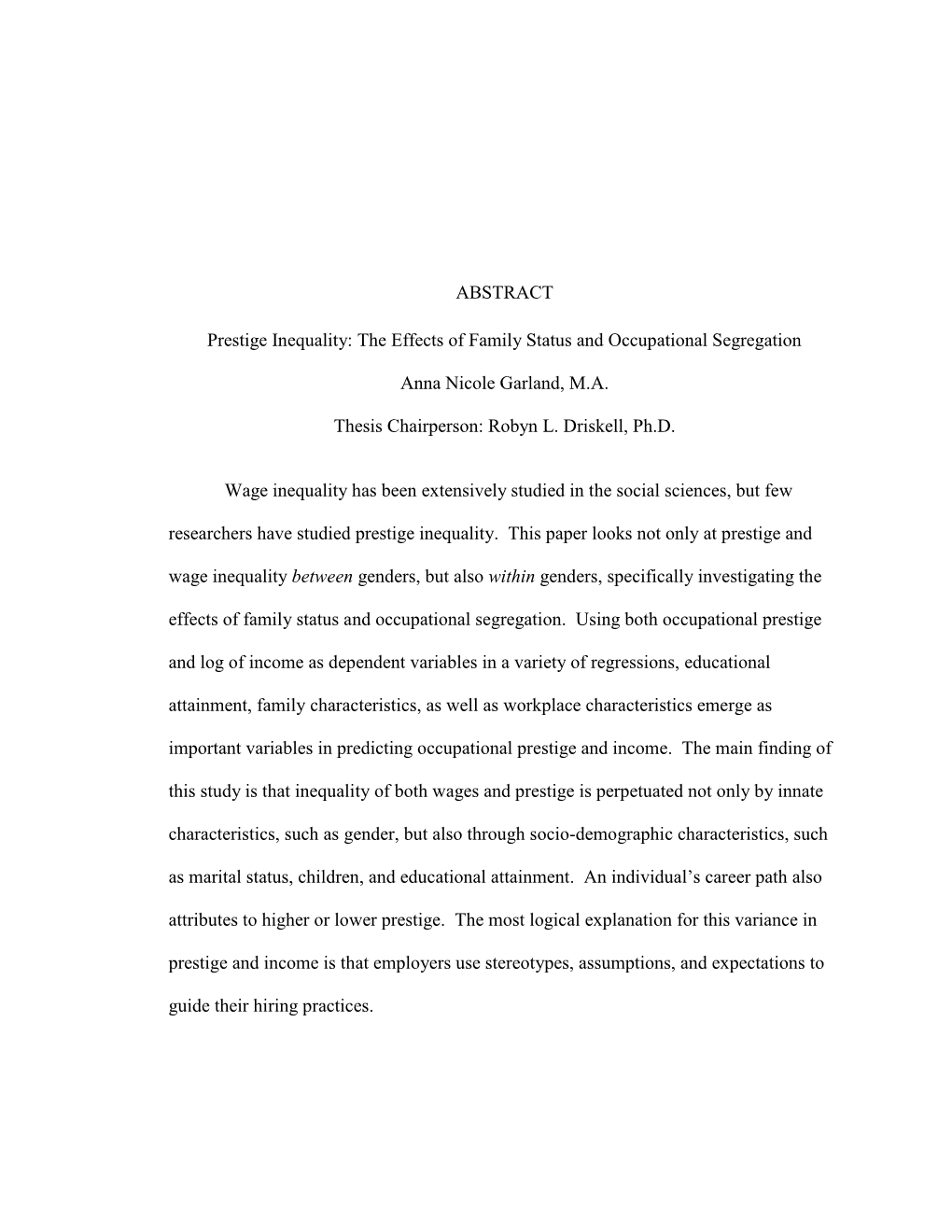 The Effects of Family Status and Occupational Segregation Anna