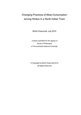 Changing Practices of Meat Consumption Among Hindus in a North Indian Town