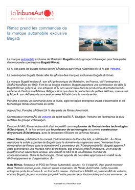 Rimac Prend Les Commandes De La Marque Automobile Exclusive Bugatti