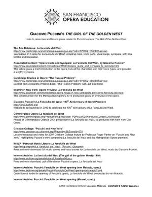 Giacomo Puccini's the Girl of the Golden West