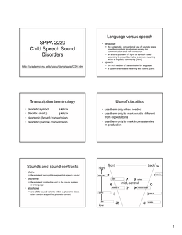 SPPA 2220 Child Speech Sound Disorders