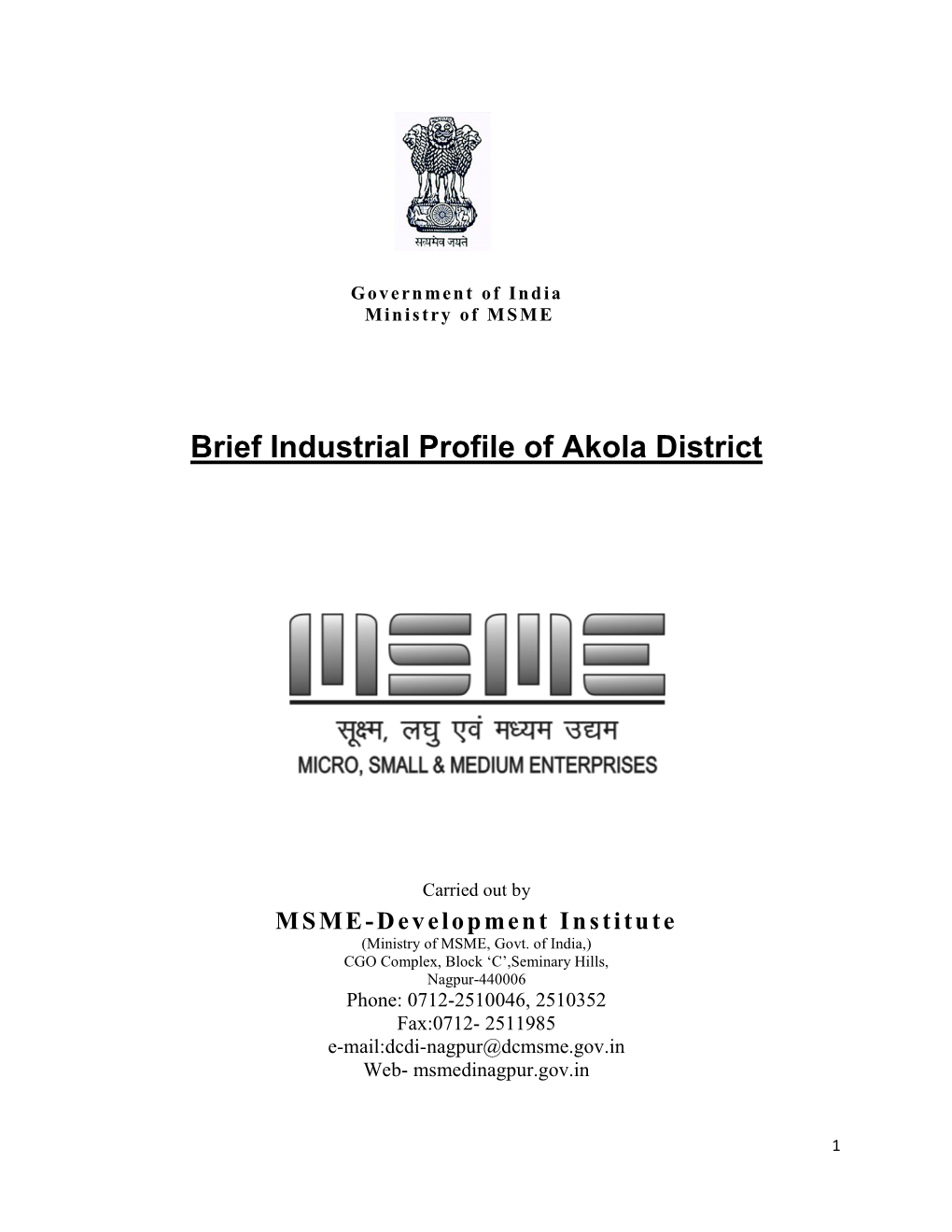 Brief Industrial Profile of Akola District