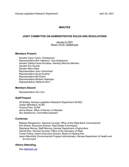 Minutes Joint Committee on Administrative Rules And