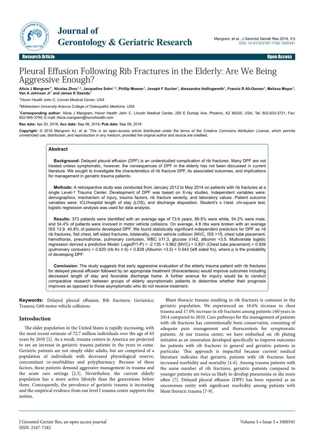 Pleural Effusion Following Rib Fractures in the Elderly