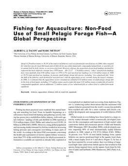 Fishing for Aquaculture: Non-Food Use of Small Pelagic Forage Fish—A Global Perspective