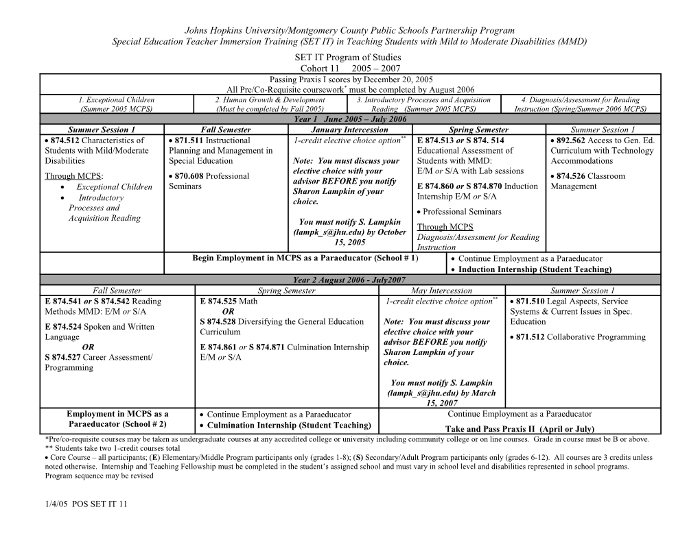 SET IT Program of Studies