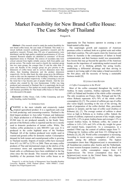 Market Feasibility for New Brand Coffee House: the Case Study of Thailand Pongsiri K
