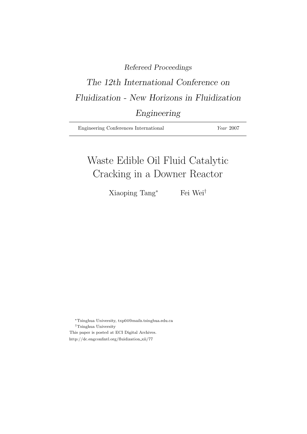 Waste Edible Oil Fluid Catalytic Cracking in a Downer Reactor