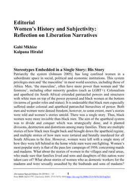 Editorial Women's History and Subjectivity