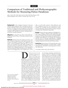 Comparison of Traditional and Plethysmographic Methods for Measuring Pulsus Paradoxus