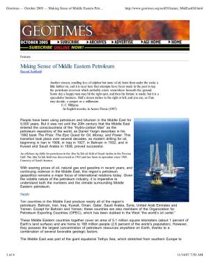 Geotimes — October 2005 — Making Sense of Middle Eastern Petroleum