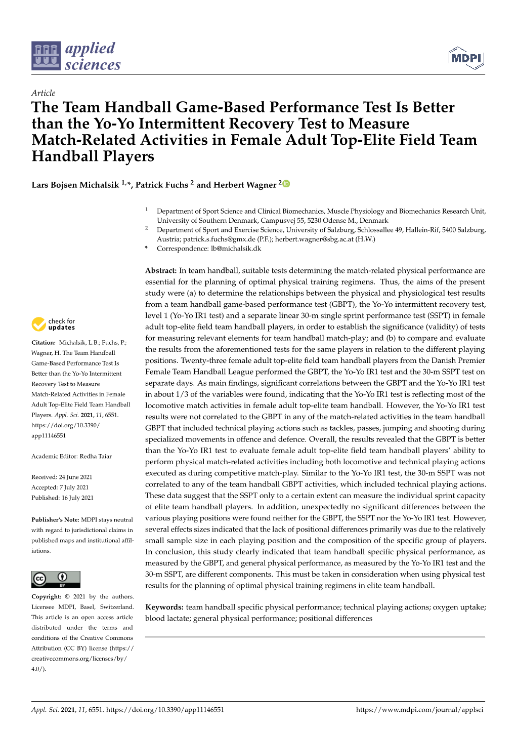 The Team Handball Game-Based Performance Test Is Better Than The