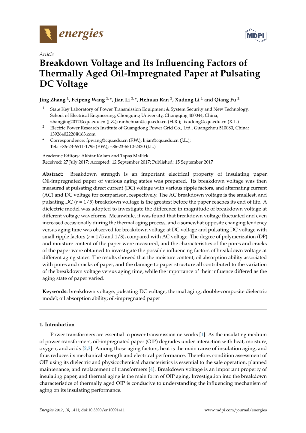 Breakdown Voltage and Its Influencing Factors of Thermally Aged Oil