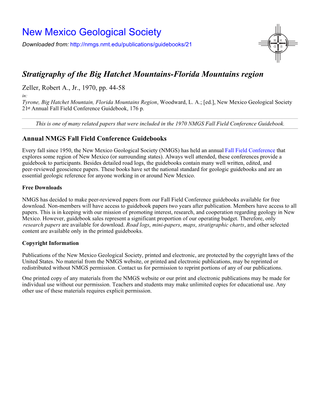 Stratigraphy of the Big Hatchet Mountains-Florida Mountains Region Zeller, Robert A., Jr., 1970, Pp