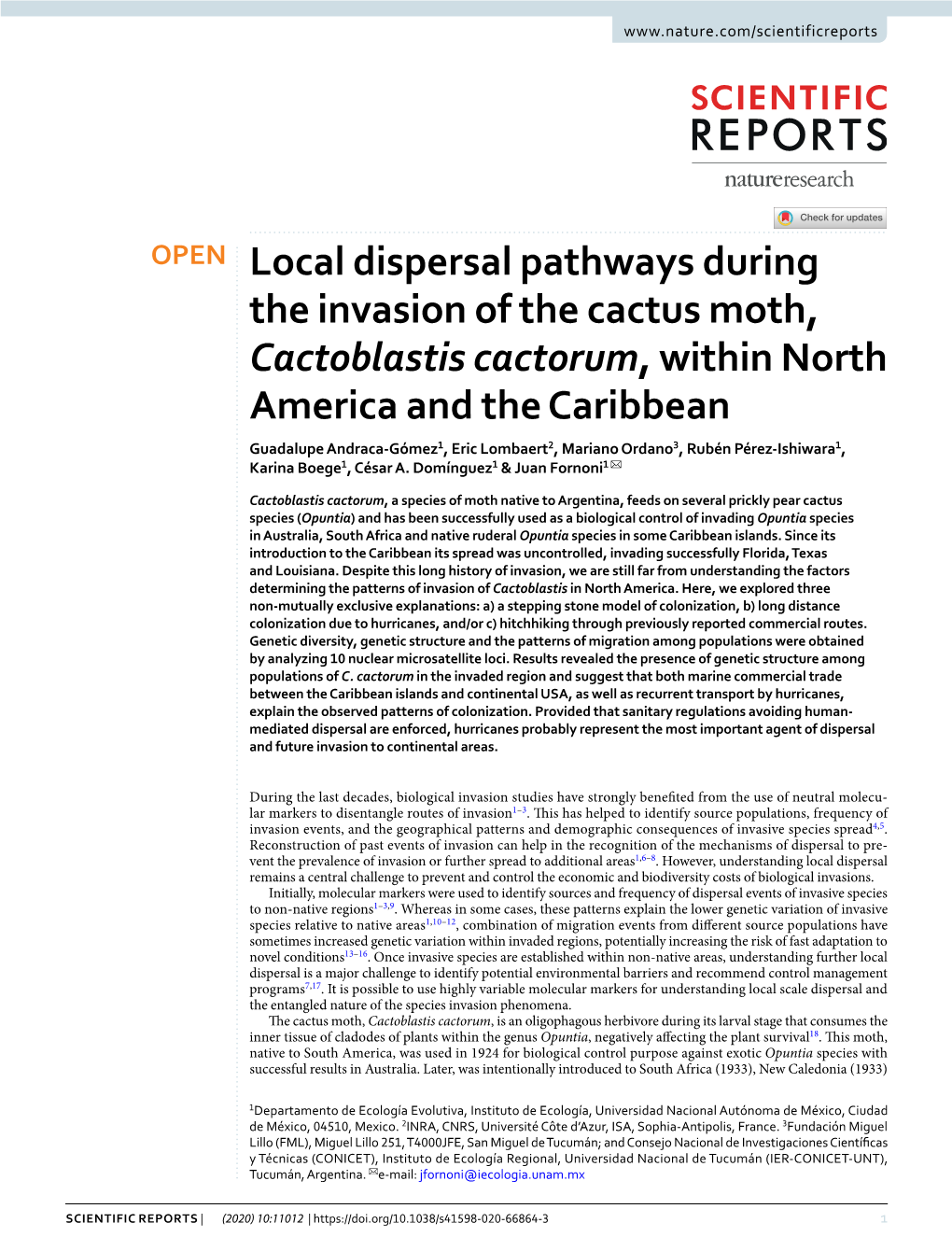 Local Dispersal Pathways During the Invasion of the Cactus Moth