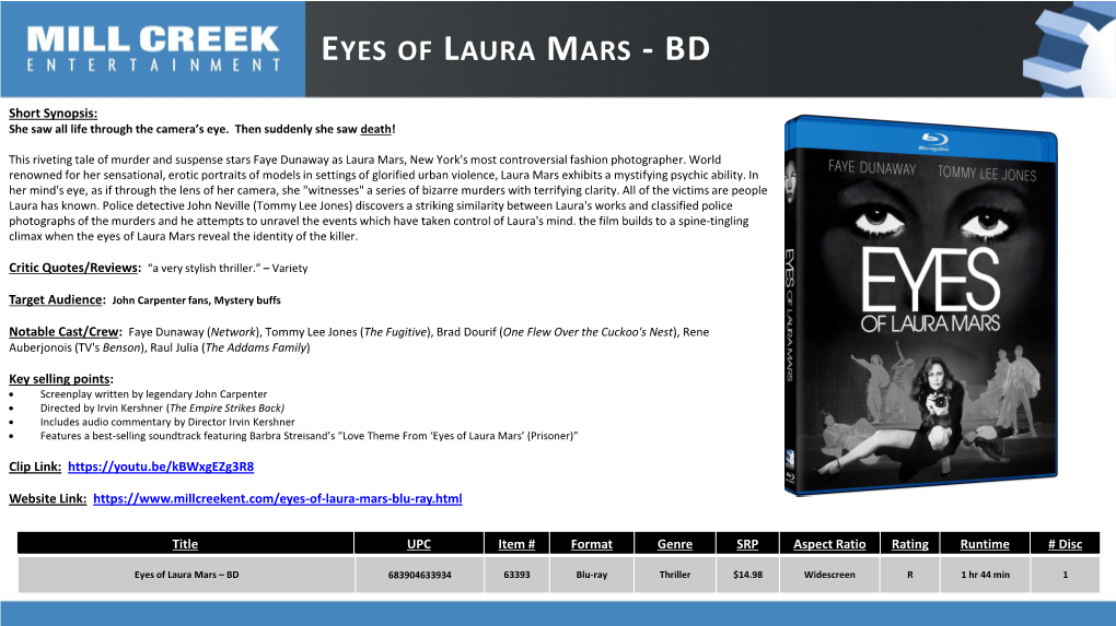 Eyes of Laura Mars - Bd