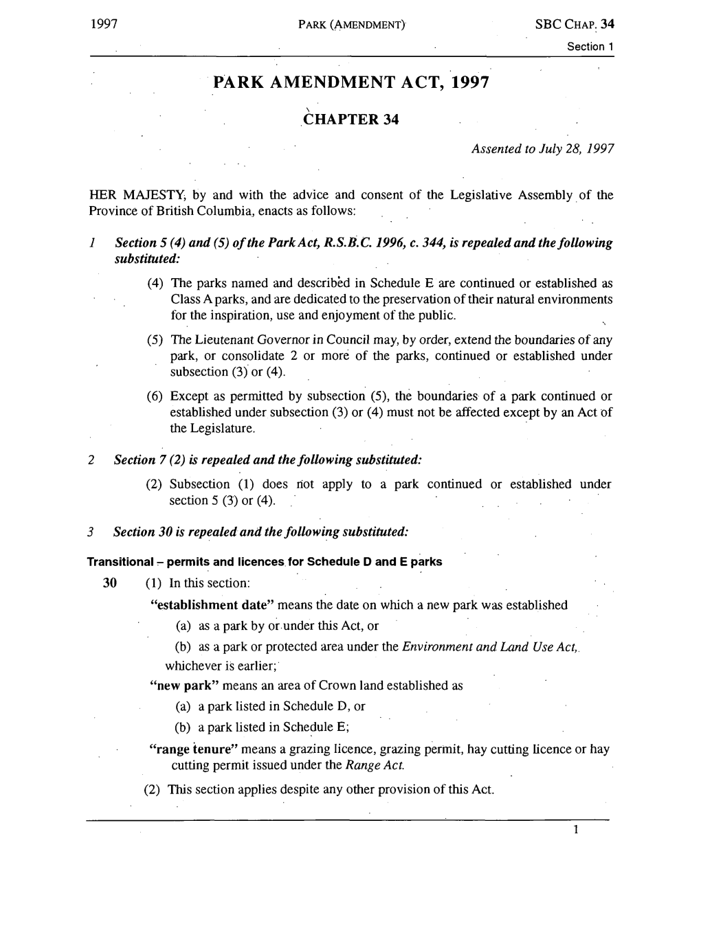 Park Amendment Act, 1997