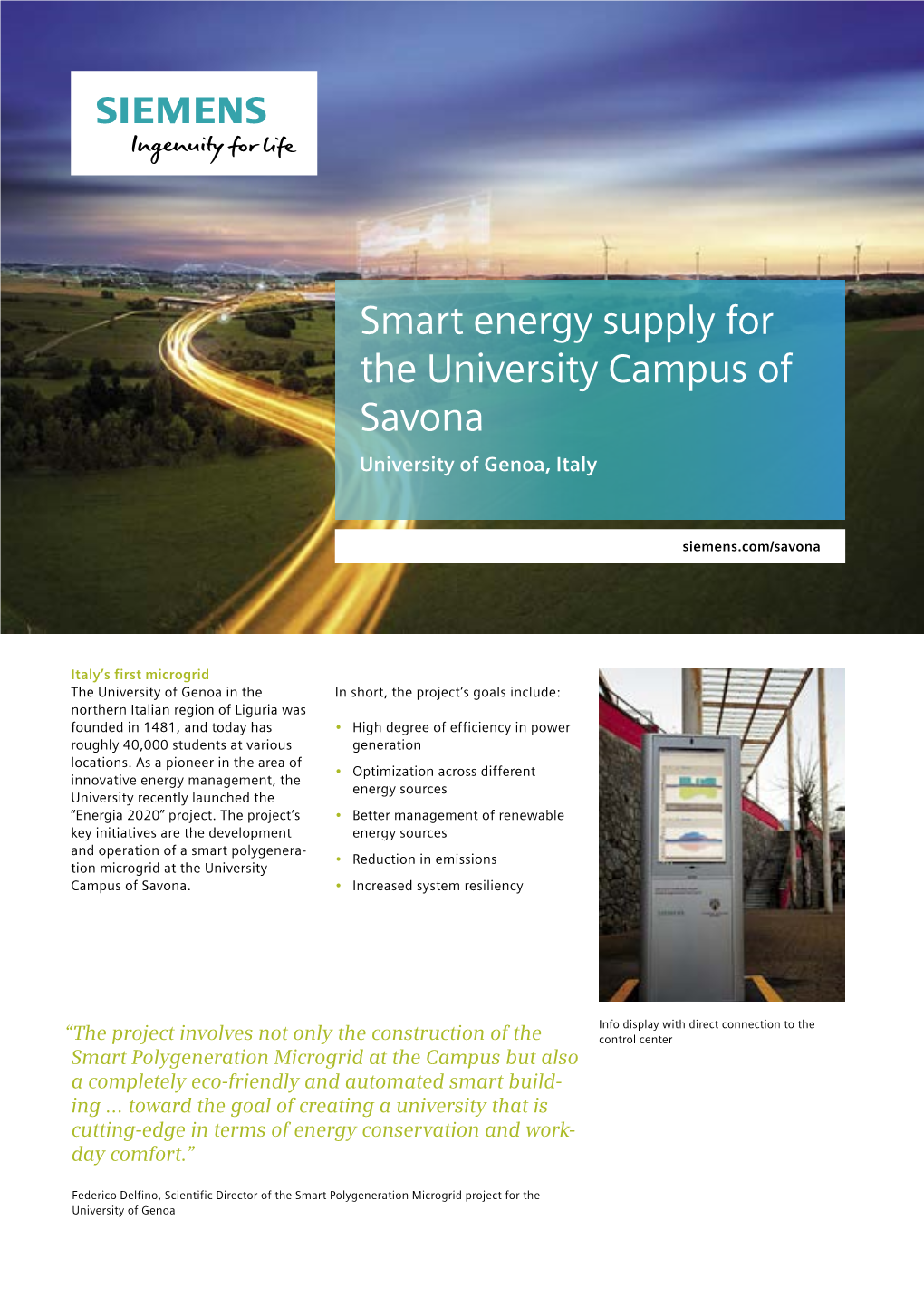 Smart Energy Supply for the University Campus of Savona University of Genoa, Italy