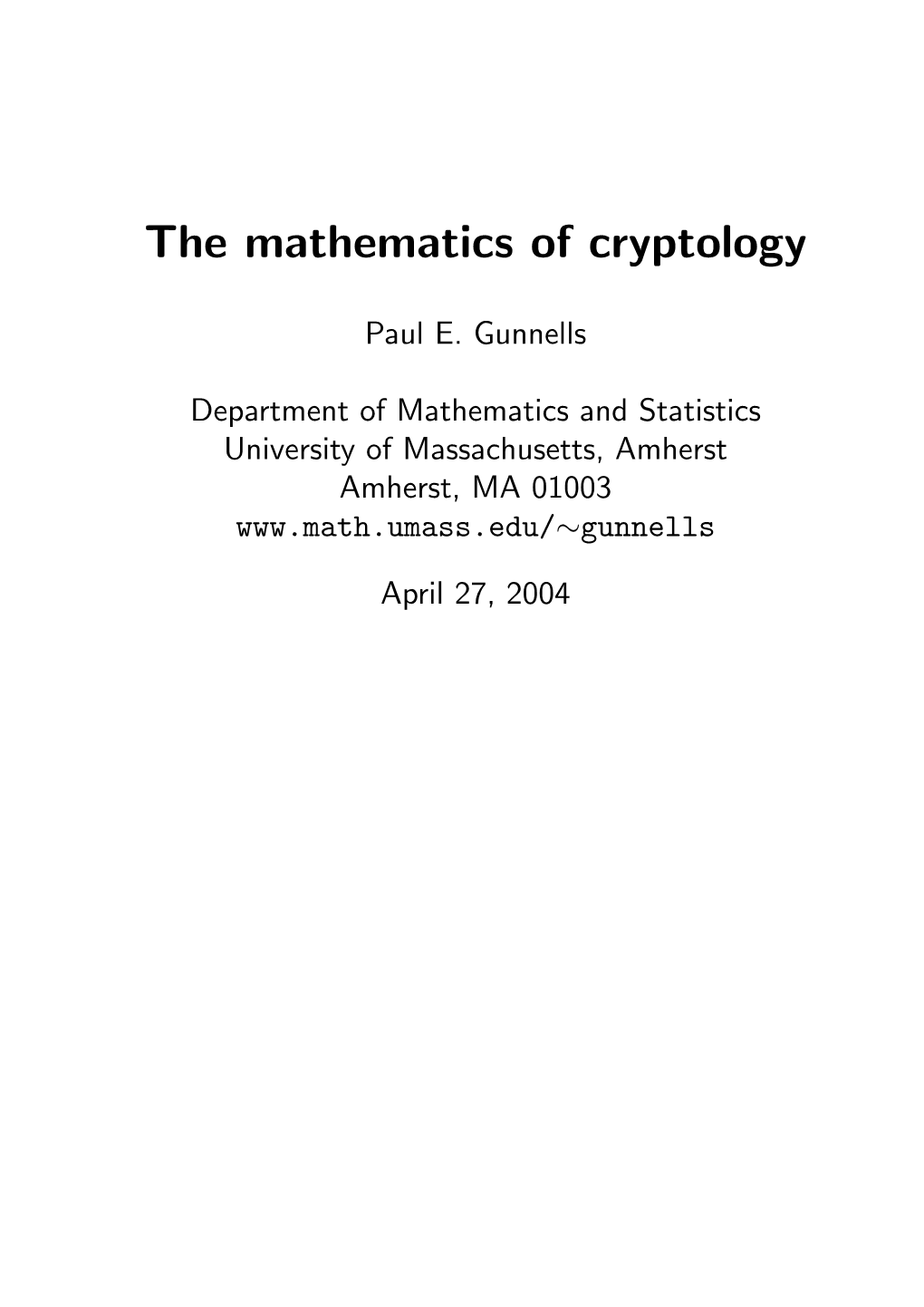 The Mathematics of Cryptology