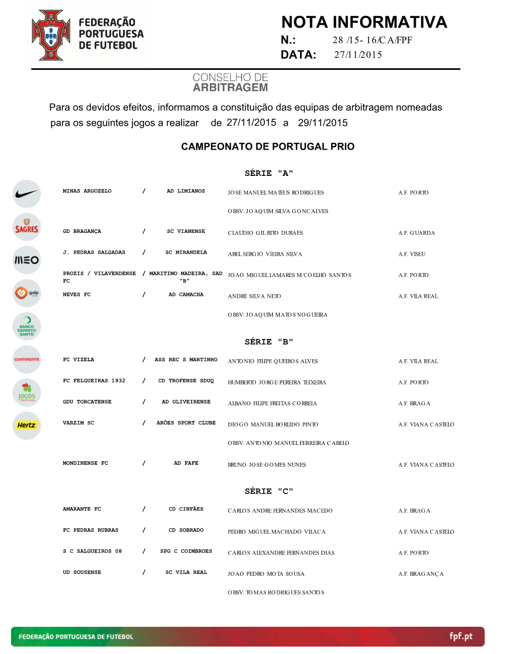 Nota Informativa N.: 28 /15-16/Ca/Fpf Data: 27/11/2015