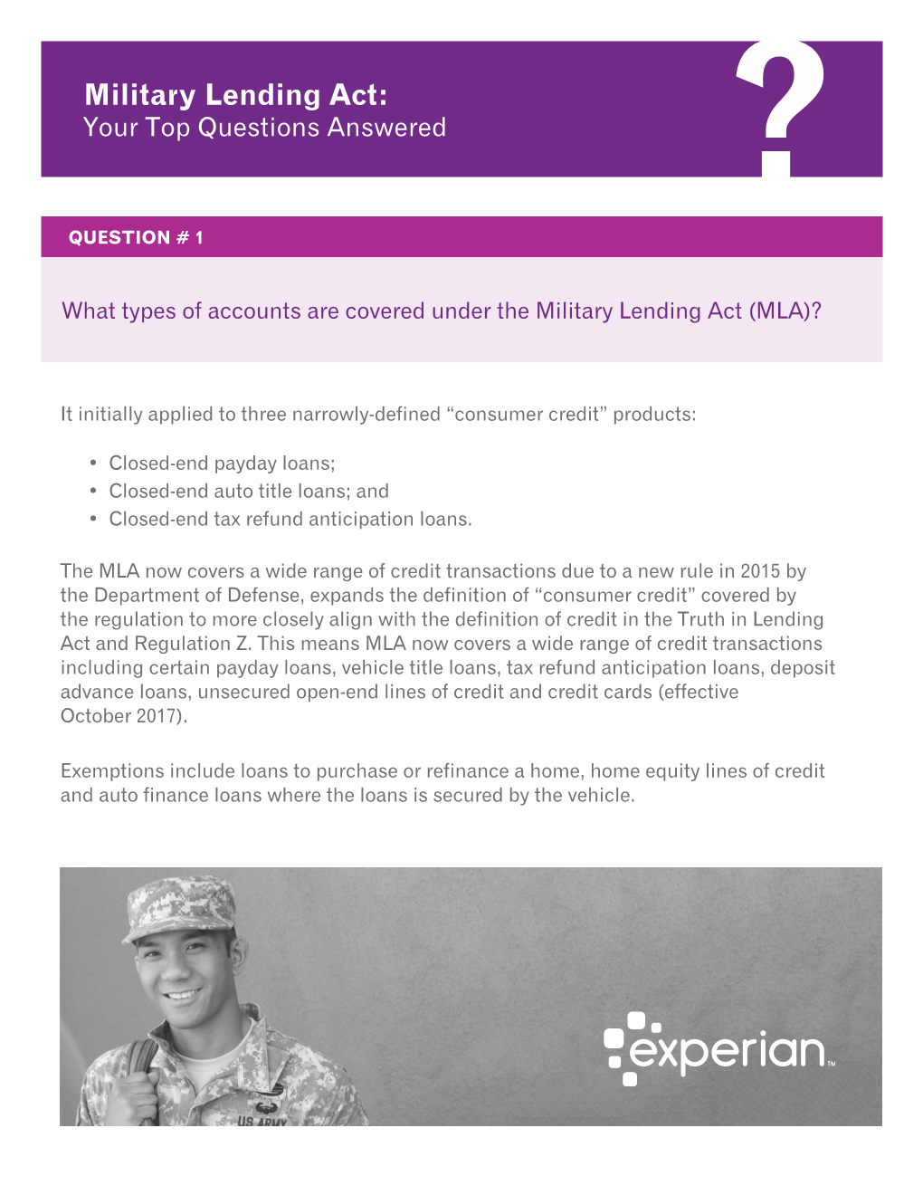 Military Lending Act: Your Top Questions Answered ? QUESTION # 1