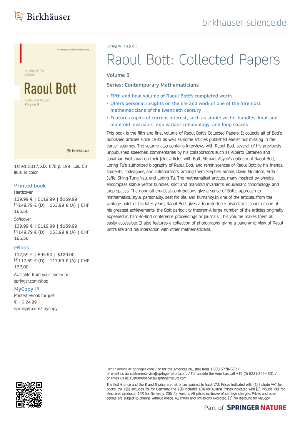 Raoul Bott: Collected Papers Volume 5 Series: Contemporary Mathematicians