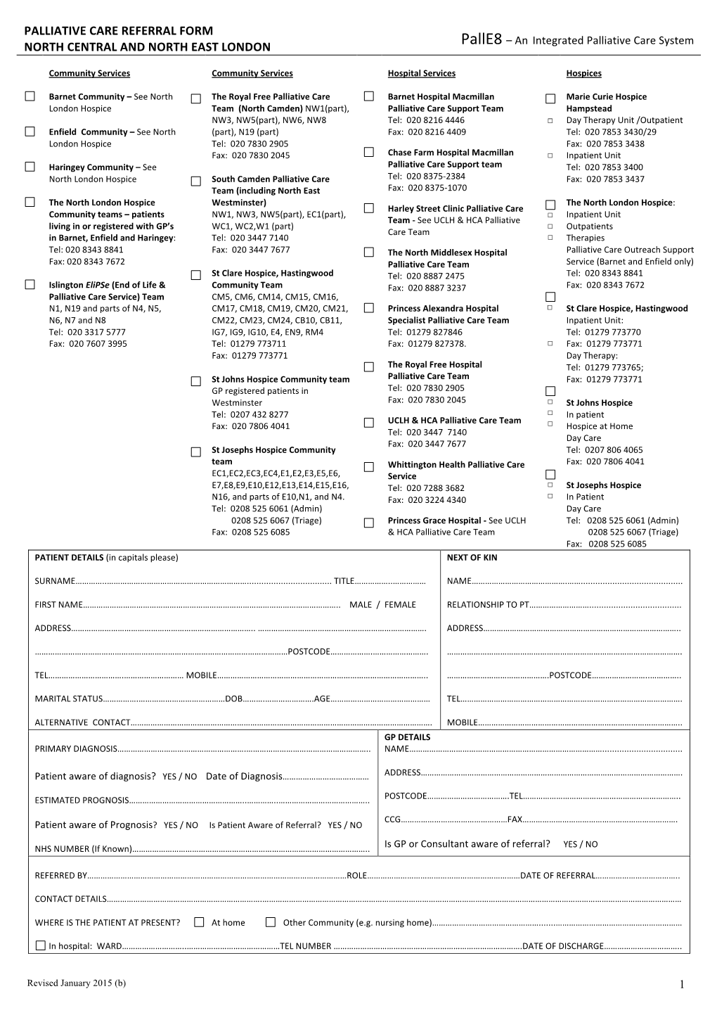 Palliative Care Referral Form North Central And