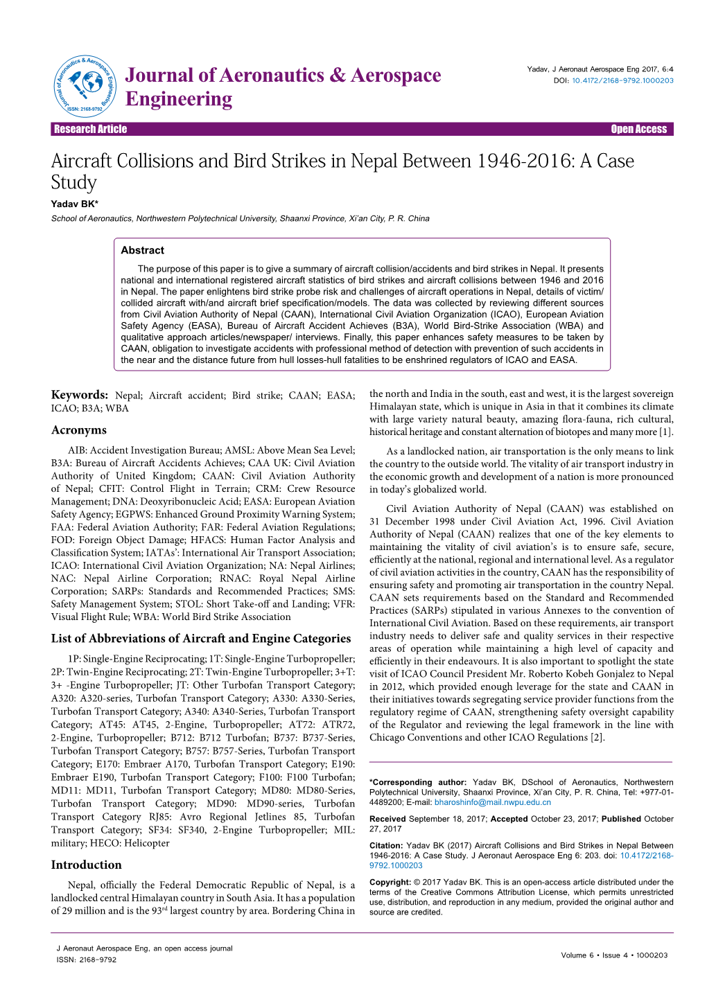 Aircraft Collisions and Bird Strikes in Nepal