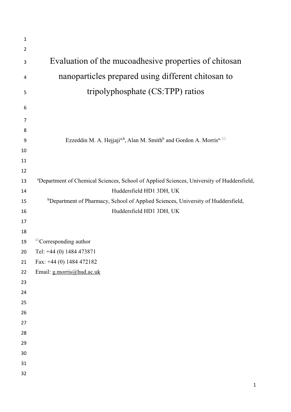 Evaluation of the Mucoadhesive Properties of Chitosan Nanoparticles