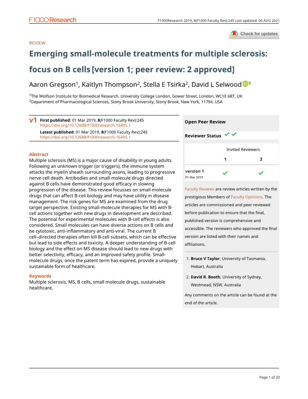 Focus on B Cells[Version 1; Peer Review: 2 Approved]