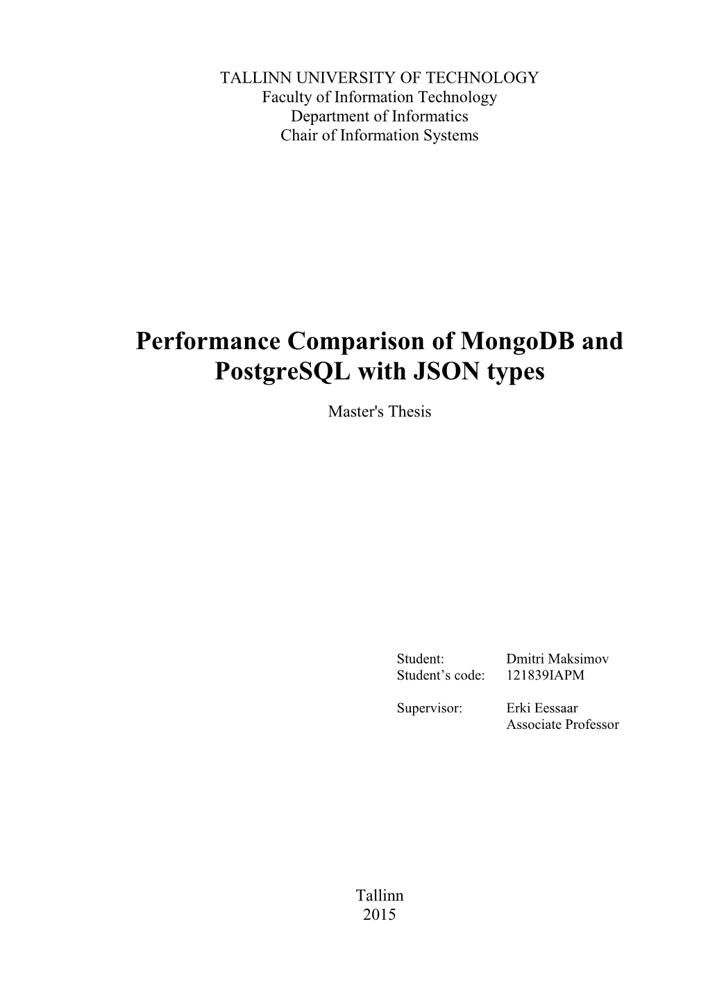 Performance Comparison of Mongodb and Postgresql with JSON Types